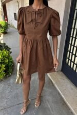 Önü Fiyonk Bağlamalı Ve Balon Kollu Elbise 2893 - Görsel 3