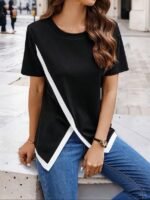 Kadın Kısa Kollu Bisiklet Yaka Viskon Bluz - Görsel 5