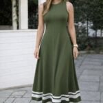 Kadın Askılı Yuvarlak Yakalı Etek Ucu şerit Detaylı Uzun Viskon Elbise