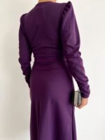 Krep Kumaş Midi Boy Kuşaklı Uzunkol Elbise - Görsel 6