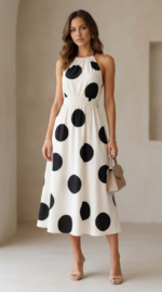 Kadın Kolsuz Boyundan Bağlamalı Beli Lastikli Dijital Baskı Süprem Uzun Elbise - Görsel 5