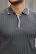 Erkek Fermuarlı Yakalı Kısa Kollu T-shirt - Görsel 3