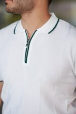 Erkek Dikey Kabartmalı Örgü Dokulu Fermuar Yakalı Tişört - Görsel 3