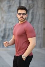 Erkek Viskon Kumaş Bisiklet Yaka Basic Tişört - Görsel 2