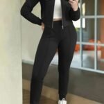 Kadın Uzun Kollu önden Fermuarlı Kısa Modal Ceket Ve Pantolon Ikili Takım