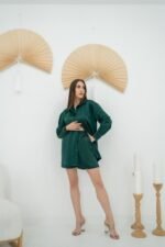 Zümrüt Saten Şortlu Takım