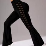 Kadın Yüksek Bel Yanları çapraz Tül Detaylı Dalgıç Tayt