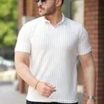 Erkek Yakalı çizgi Desenli Kısa Kollu Tişört