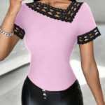 Kadın Kısa Kollu Dantel Yaka Viskon Bluz