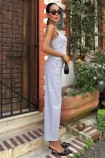 Kalın Askılı Bluz Pantolon Keten Takım 10187 - Görsel 8