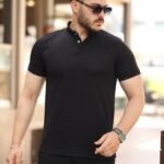 Erkek çizgi Dokulu çıtçıt Yakalı Kısa Kollu T-shirt