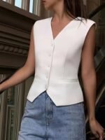 Kadın Sıfır Kollu önden Düğmeli Atlas Yelek - Görsel 2