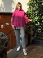 Kadın Pembe Kapşonlu Etek Ucu Detay Arma Ters Dikiş Gorunumlu Ikili Takım - Görsel 4