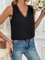 Kadı Askılı V Dantel Yakalı Sırttan Bağcıklı Sandy Bluz - Görsel 4