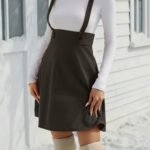 Kadın Askılı Düğmeli Mini Süet Elbise