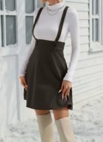 Kadın Askılı Düğmeli Mini Süet Elbise