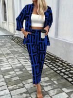 Kadın Uzun Kollu önü Açık Desenli Iki Iplik Ceket Ve Pantolon Ikili Takım - Görsel 3