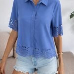 Kadın Kısa Kollu Yakalı önden Düğmeli Dubai Gömlek Bluz