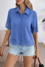 Kadın Kısa Kollu Yakalı önden Düğmeli Dubai Gömlek Bluz