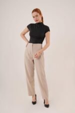 Çift Pens Detaylı Krem Pantolon - Görsel 4