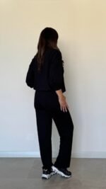 Kadın Uzun Kollu Bisiklet Yaka Viskon Iki Iplik Bluz Ve Pantolon Ikili Takım - Görsel 3