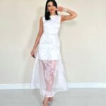 Beyaz Organze Detaylı Atlas Elbise