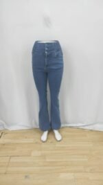 Kadın Yüksek Bel Yanları Lastik önü Düğmeli Kot Pantolon - Görsel 11