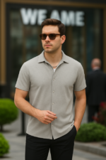 Erkek Kısa Kollu örme Kumaş Pamuklu Gömlek - Görsel 2