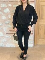 Kadın Uzun Kollu Dökümlü Kruvaze Yaka Kol Ucu Gipeli Sandy Bluz - Görsel 2