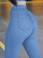 Kadın Yüksek Bel önden Düğmeli Dar Kesim Kot Pantolon - Görsel 3