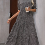 Kadın Mini Leopar Desen Midi üç Kat Elbise