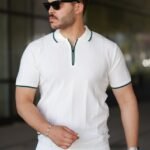 Erkek Dikey Kabartmalı Örgü Dokulu Fermuar Yakalı Tişört