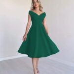 Kadın Kısa Kollu Kruvaze Yaka Eteği Volanlı Krep Elbise