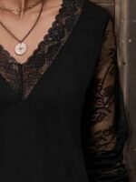 Kadın Uzun Kollu V Dantel Yakalı Viskon Bluz - Görsel 2