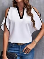 Kadın Kısa Kollu V Yakalı Ithal Krep Bluz - Görsel 2