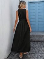 Kadın Askılı Kruvaze Yakalı Belden Dantelli Uzun Bürümcük Elbise - Görsel 2