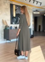 Kadın Uzun Kollu V Yakalı Midi çağla Yeşili Modal Elbise - Görsel 3