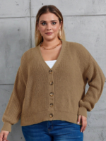 Kadın Beş Düğme Büyük Beden Triko Hırka - Görsel 4