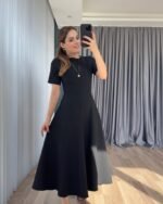 Kadın Kısa Kollu Bisiklet Yaka Maksi Boy Ithal Krep Elbise - Görsel 2