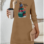 Kadın Uzun Kollu Bisiklet Yaka Desenli Viskon Iki Iplik Elbise