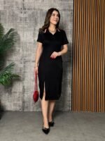 Kadın Yaka Ribanalı Çift Yırtmaçlı Elbise - Görsel 2