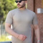 Erkek Bisiklet Yaka örgü Desenli Kısa örme Triko Kısa Kollu T-shirt