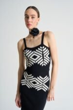 Jakarlı İnce AskılıTriko Takım - Siyah-Beyaz Kayısı - Görsel 3