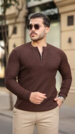 Erkek Fermuarlı Bisiklet Yaka Dokulu Uzun Kollu Triko - Görsel 5