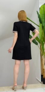 Kadın Kısa Kollu V Yakalı Leopar Desen Detaylı Modal Elbise - Görsel 3