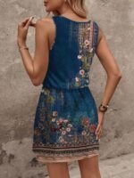 Kadın Askılı Yuvarlak Yakalı Beli Kusaklı çiçek Desenli Kısa Süprem Elbise - Görsel 3