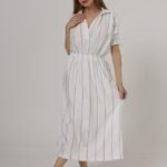 Beli Lastikli Elbise - Beyaz