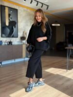 Kadın Uzun Kollu Bisiklet Yaka Viskon Iki Iplik Bluz Ve Pantolon Ikili Takım - Görsel 3