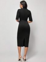 Kadın Kısa Kollu Yakalı Kruvaze Yakalı Beli Kemerli Midi Modal Elbise - Görsel 4