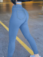 Kadın Yüksek Bel önden Düğmeli Dar Kesim Kot Pantolon - Görsel 4